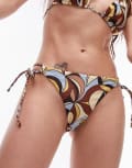 [Topshop] Topshop Mix and Match loop tie side bikini bottoms in 70s swirl print-Multi 18 MULTI
