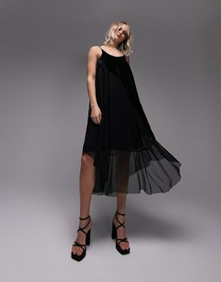 Topshop mix and match lace velvet strappy belted midi dress in black - ASOS Price Checker