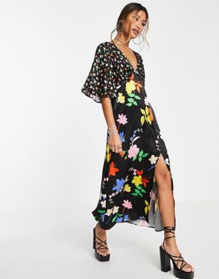 Topshop mix and match satin occasion midi dress in floral