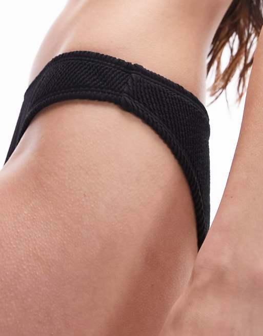 Topshop – Mixa och matcha – Svart, krinklad bikiniunderdel med hög benskärning, 2 av 4