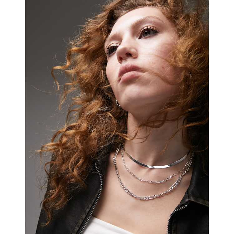 Topshop mixed 3 row chain necklace in silver Cra wallonieShops