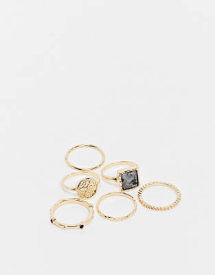 Topshop - Lot de 6 bagues variées - Doré Doré