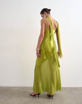 topshop green slip dress Mixed fabric ruffle detail maxi slip in green