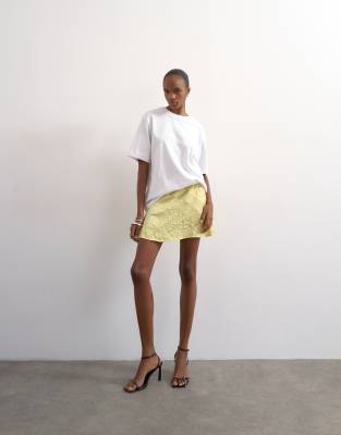 Topshop Mixed Fabrics Crushed Satin Flippy Mini Skirt In Green