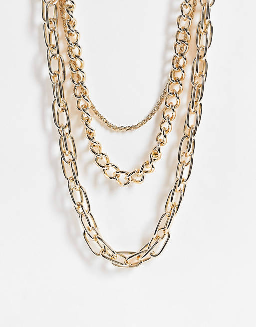 Topshop mixed link multirow chain necklace in gold