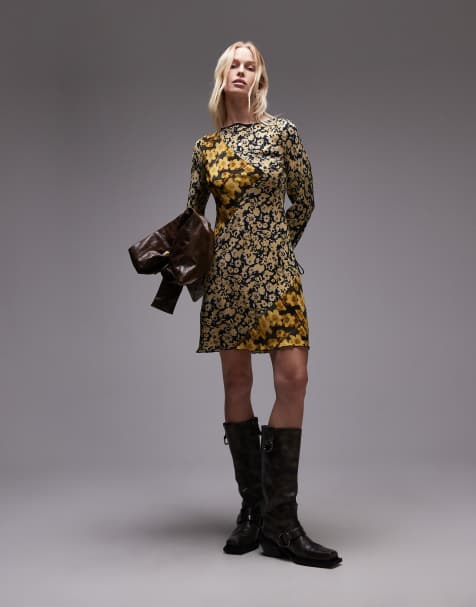 Topshop mixed print mini tea dress in yellow floral - view 1