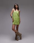 [Topshop] Topshop mixed sequin scoop cami mini dress in green 14 GREEN