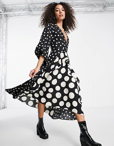 ASOS Damen Kleidung Kleider Lange Kleider Maxi dress with frill sleeve in polka dot 