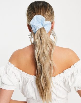 Topshop mixed strap ruffle scrunchie in blue and white