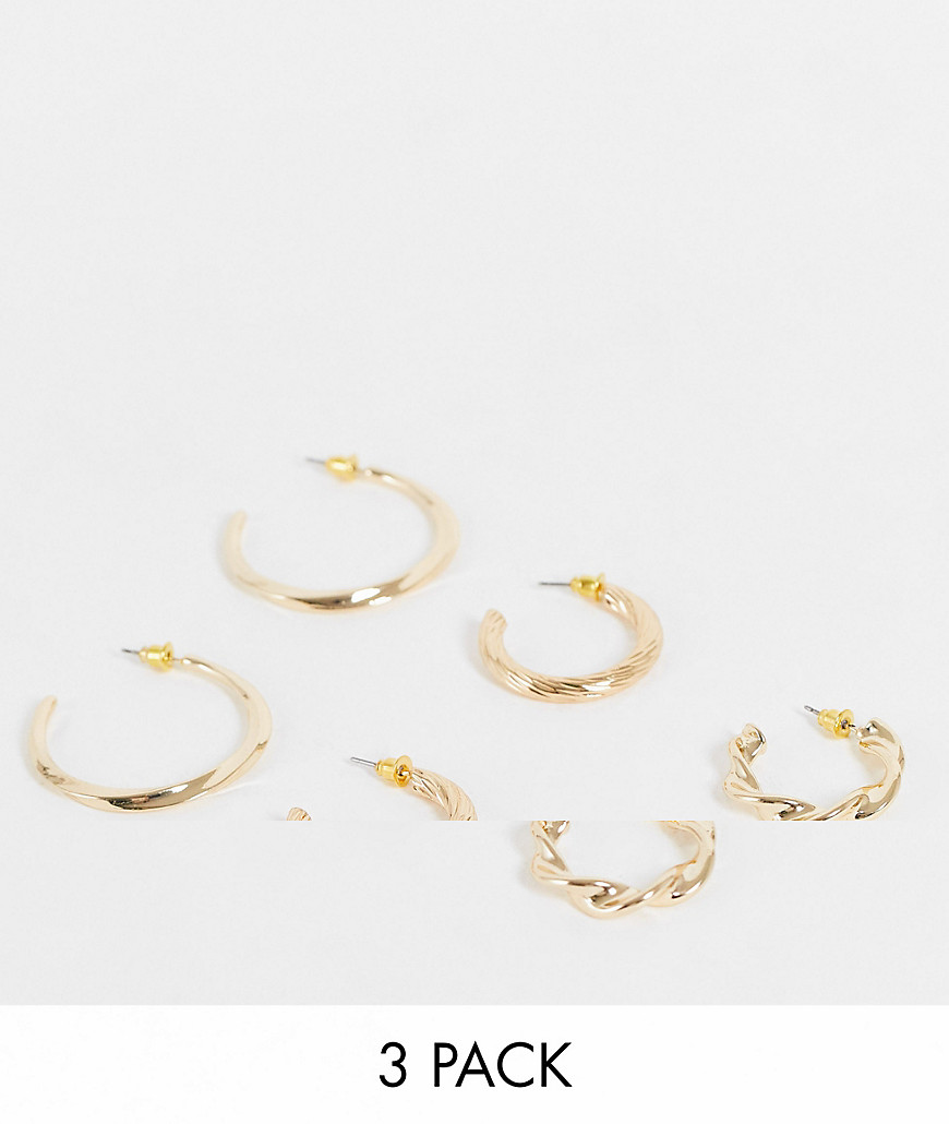 Topshop mixed twist and chunky 3 x multipack hoop earrings in gold