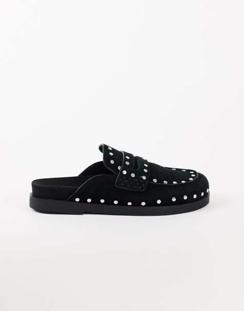 Topshop mocasines mule Addie de ante auténtico con tachuelas en negro - view 1