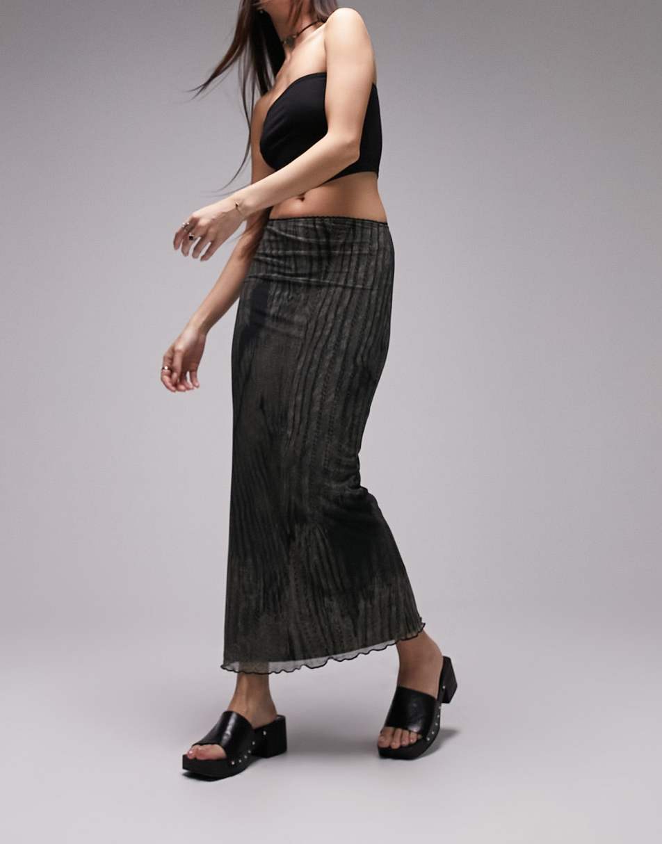 Topshop Petite lace and dobby sheer mesh maxi skirt in black, ASOS