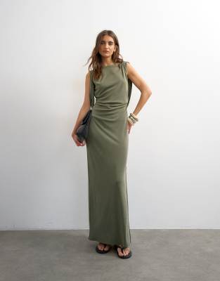 Topshop Modal Cowl Back Sleeveless Maxi Dress In Green