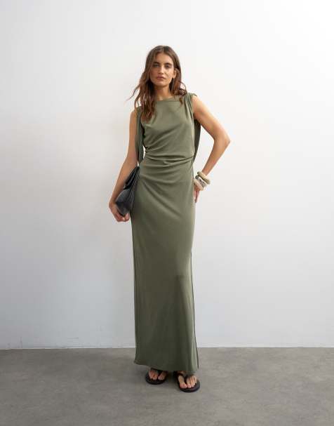 Topshop modal cowl back sleeveless maxi dress in khaki - view 1