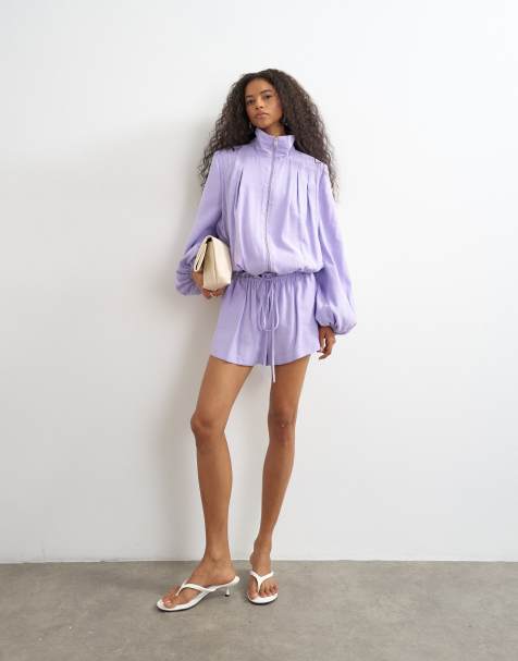Topshop modal funnel neck jacket & shorts in lilac - view 1