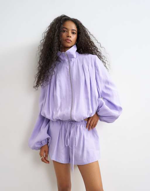 Topshop - Jack met opstaande boord en short van modal in lila, 3 van 3