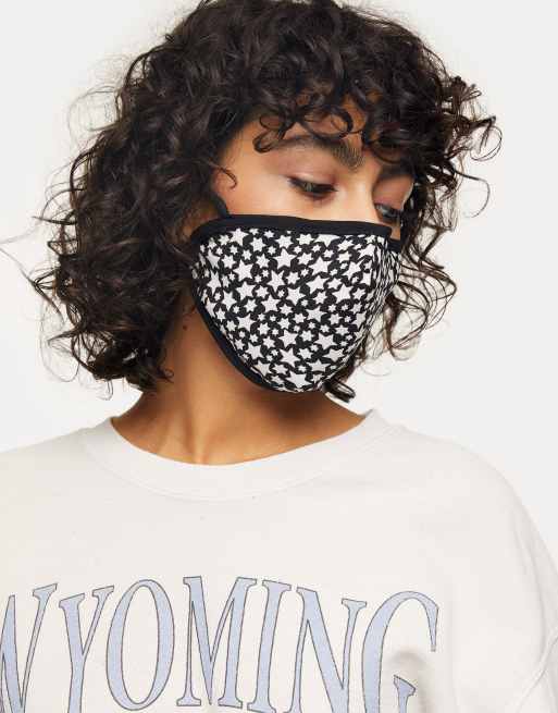 Topshop - Mode-stofmundbind med sort og hvidt stjerneprint