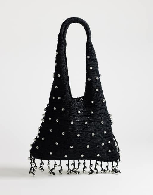 Topshop Molly borsa media intrecciata con perline nera, 4 di 4