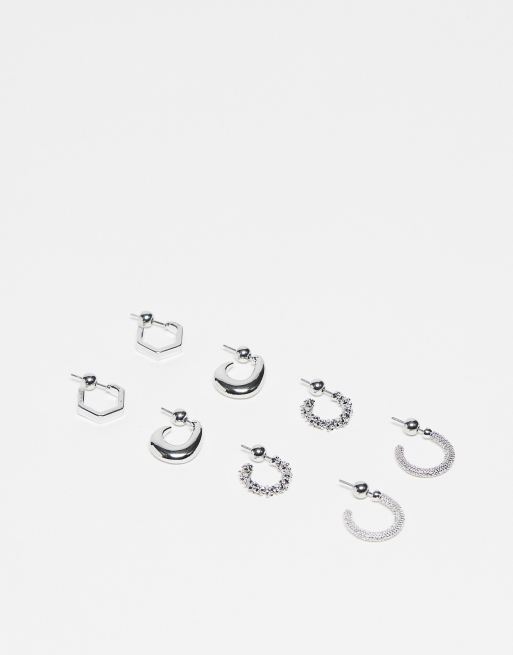 Topshop - Molly - Confezione multipack di orecchini a cerchio argentati