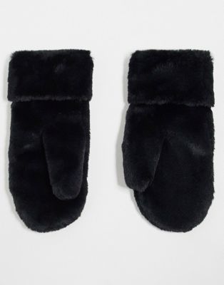 Topshop Molly fur mittens in black