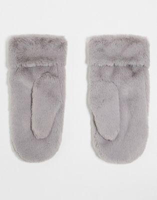 Topshop Molly fur mittens in grey - ASOS Price Checker