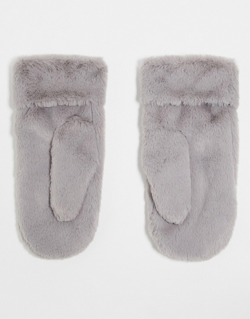 Topshop Molly fur mittens in grey