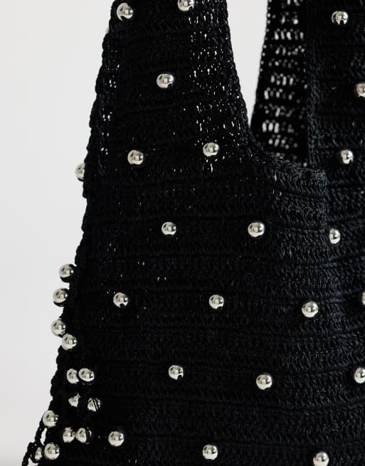 Topshop Molly medium geweven tas met kralen in zwart, 3 van 4