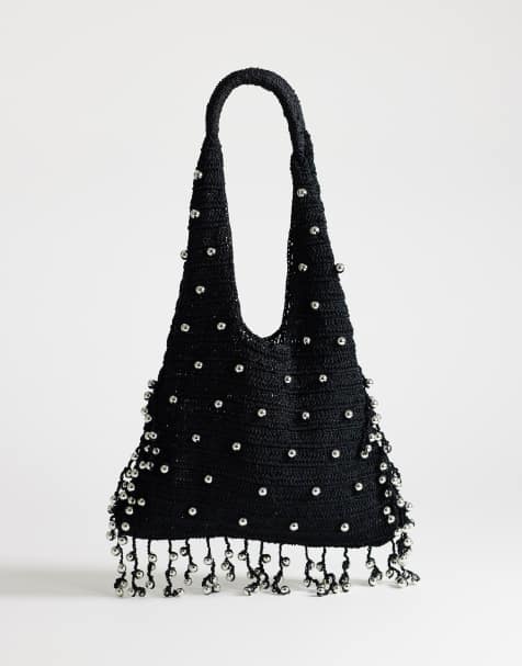Topshop Molly mittelgroße gewebte Perlen-Tasche in Schwarz - view 1