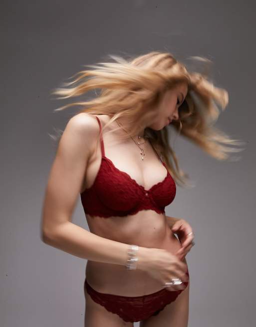 Topshop - Molly - Soutien-gorge en dentelle à armatures - Rouge foncé
