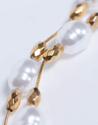 Topshop Molly Stainless Steel Pearl Necklace In Gold