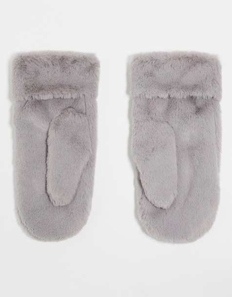 Topshop – Molly – Szare rękawiczki z jednym palcem ze sztucznego futra - view 1