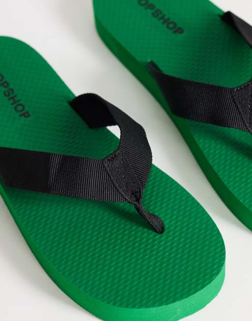 Topshop Molly toe thong sandals in green and black, 3 of 4