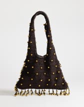Topshop Molly woven beaded bag in chocolate