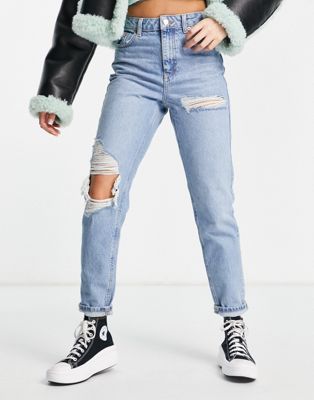 Topshop mom jean with rip in bleach