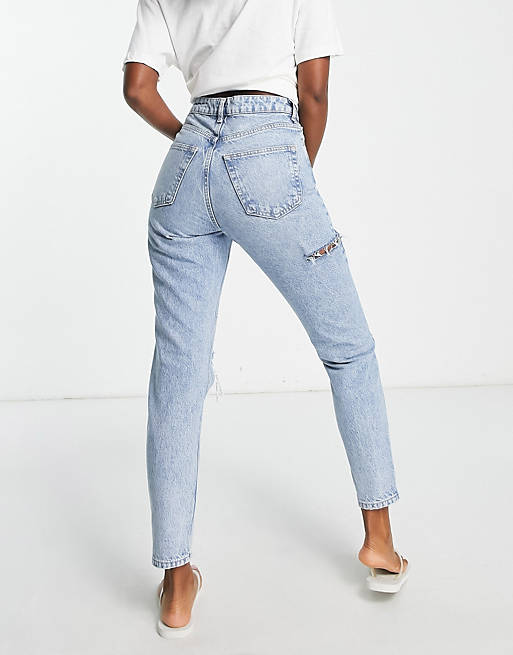 Topshop Mom jean with side and knee rip in bleach