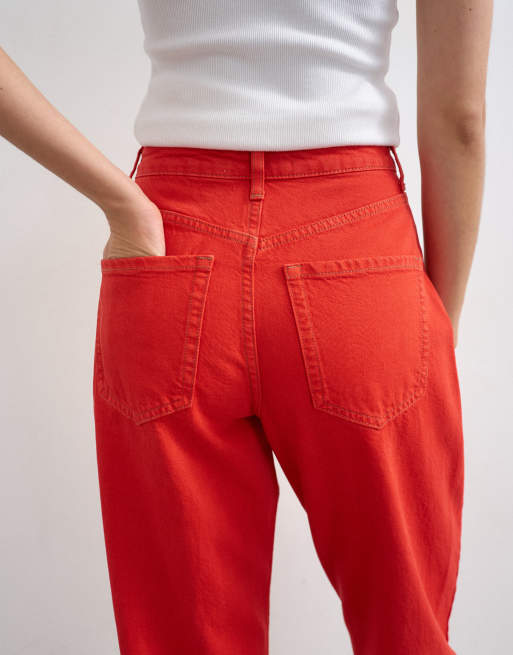 Topshop - Mom jeans ampi a vita alta rossi, 4 di 7