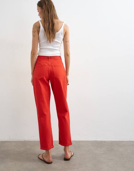 Topshop - Mom jeans ampi a vita alta rossi, 5 di 7