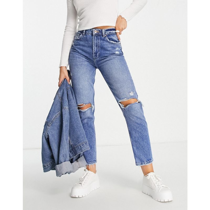 Donna VUpLl Topshop - Mom jeans blu medio con strappi