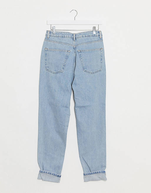 Asos Donna Abbigliamento Pantaloni e jeans Jeans Jeans boyfriend Mom jeans candeggiati con strappo doppio sulle ginocchia 