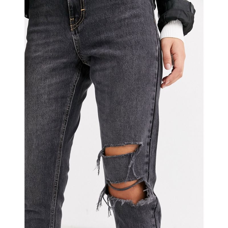 6nHB6 Donna Topshop - Mom jeans con strappi nero slavato