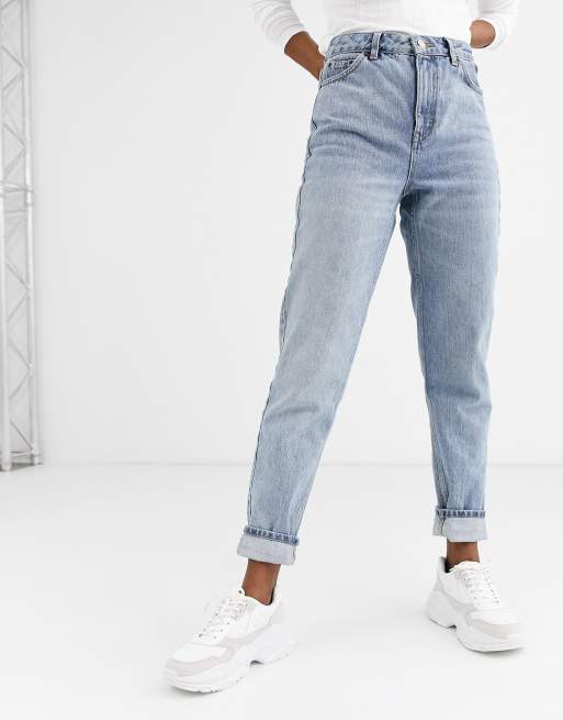 Topshop mom jeans in bleach wash