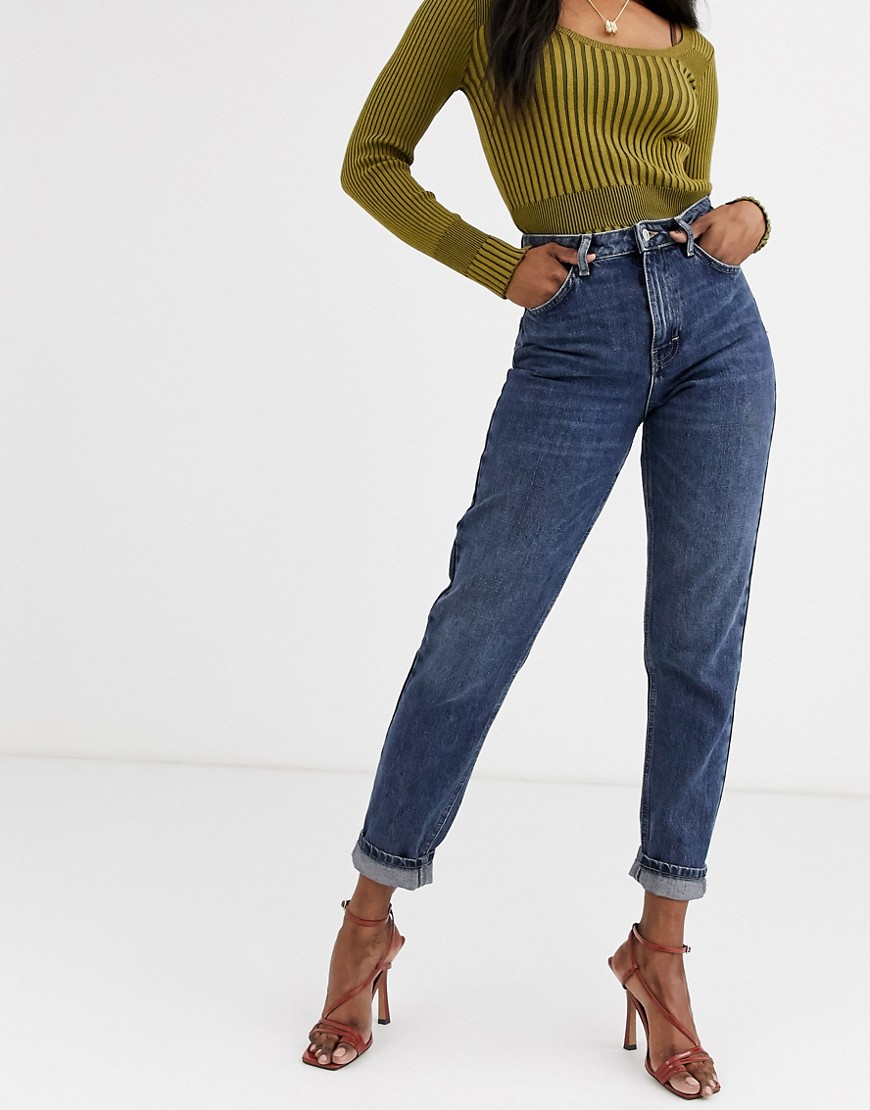 Topshop - Mom jeans in donkere wassing-Blauw