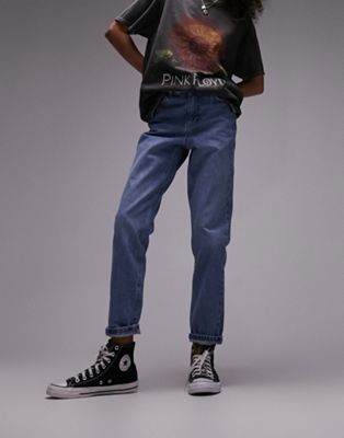 Topshop Mom jeans in mid blue  - ASOS Price Checker