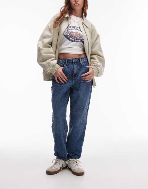 Dark blue mom jeans hot sale topshop