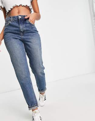 Topshop - Mom-Jeans in Mittelblau