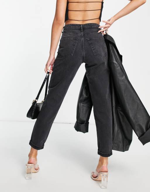 トップショップ Topshop Mom jeans in washed black レディース-