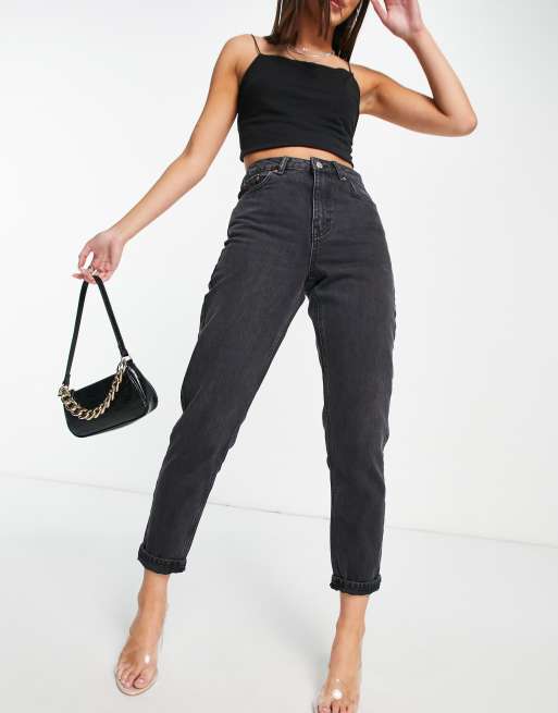 Topshop mom jeans in washed black | ASOS