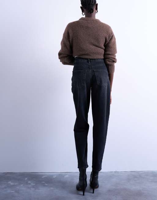Topshop mom jeans in washed black, 5 of 5