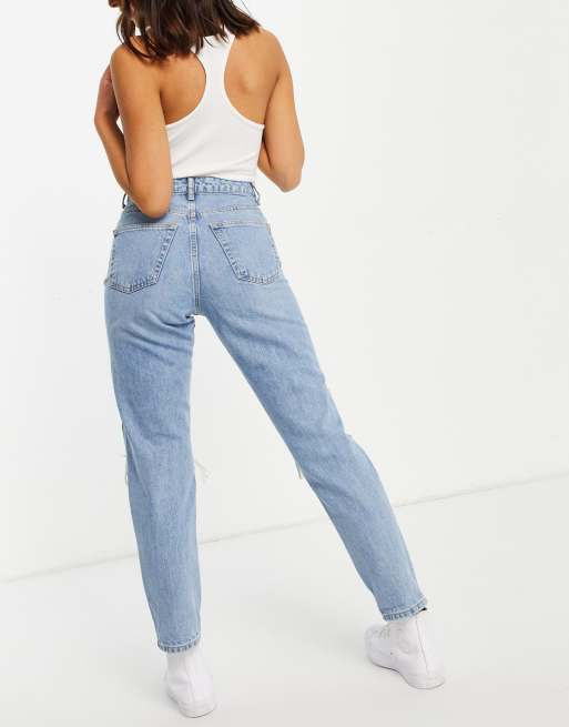 Topshop - Mom jeans met scheuren in gebleekte blauwe wassing, 2 van 4