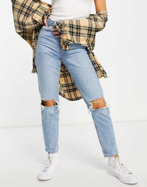 Topshop - Mom jeans met scheuren in gebleekte blauwe wassing, 4 van 4